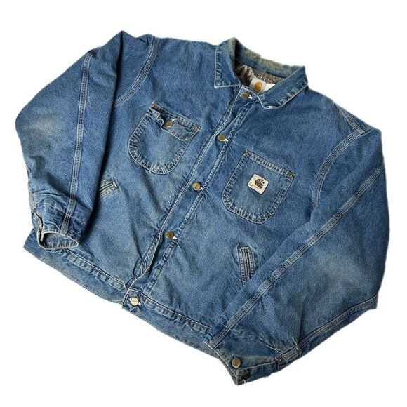 Vintage Carhartt Aztec Lined JP1088 Chore Detroit Made In USA Denim Jacket
